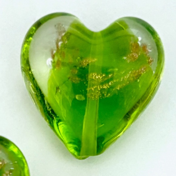 As Low As $2 Crystal Green Goldsand Handmade Lampwork Hearts (3) - Picture 2 of 2